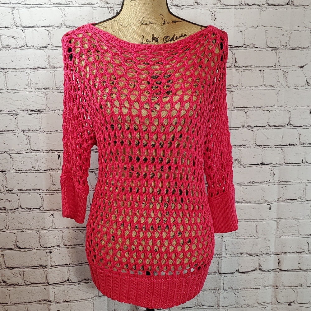 Chico's Raspberry Pink Crochet Sweater — Chico's Size 1/US Size M